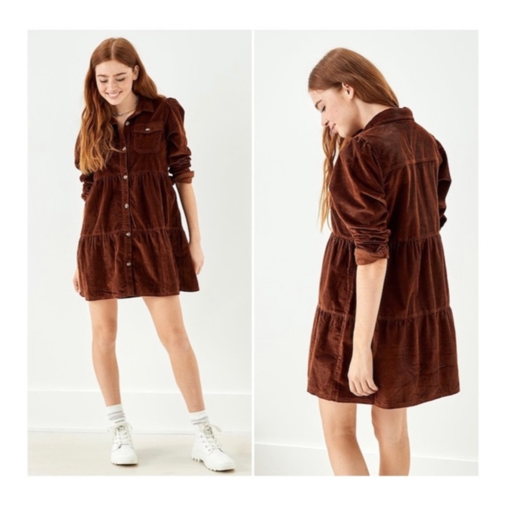 AE Corduroy Button-Up Babydoll Shirt Dress